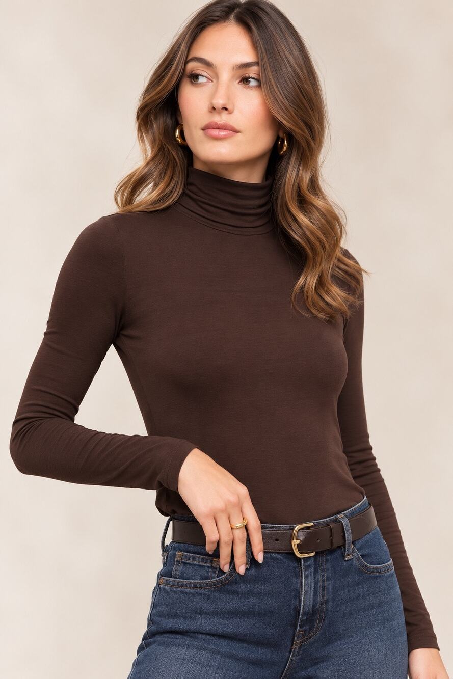 L'Agence Lani Turtleneck Top Dark Chocolate Brown NWT Medium